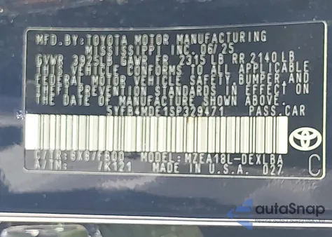 2025 Toyota Corolla Le from USA, damaged, VIN 5YFB4MDE1SP329471